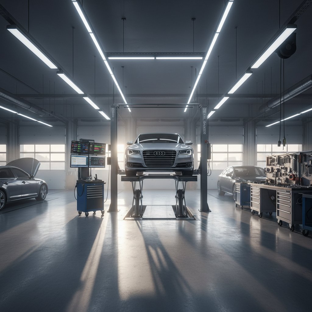 Hihisu auto service centre workshop with diagnostic equipment and service bays in London